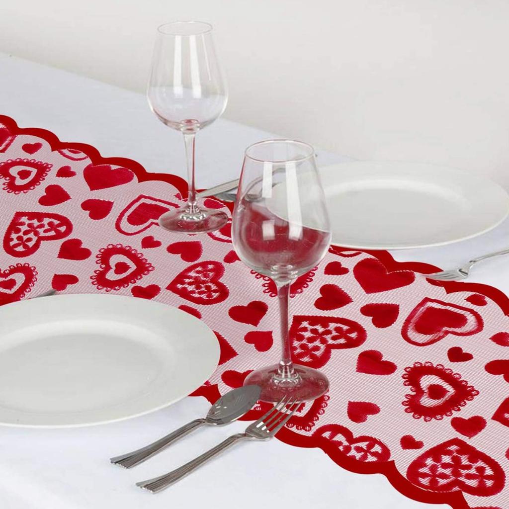 Valentine Tablecloth Table Flag Placemat Set Red Lace European American Style Party Home Decoration Festival Dinner Decorating