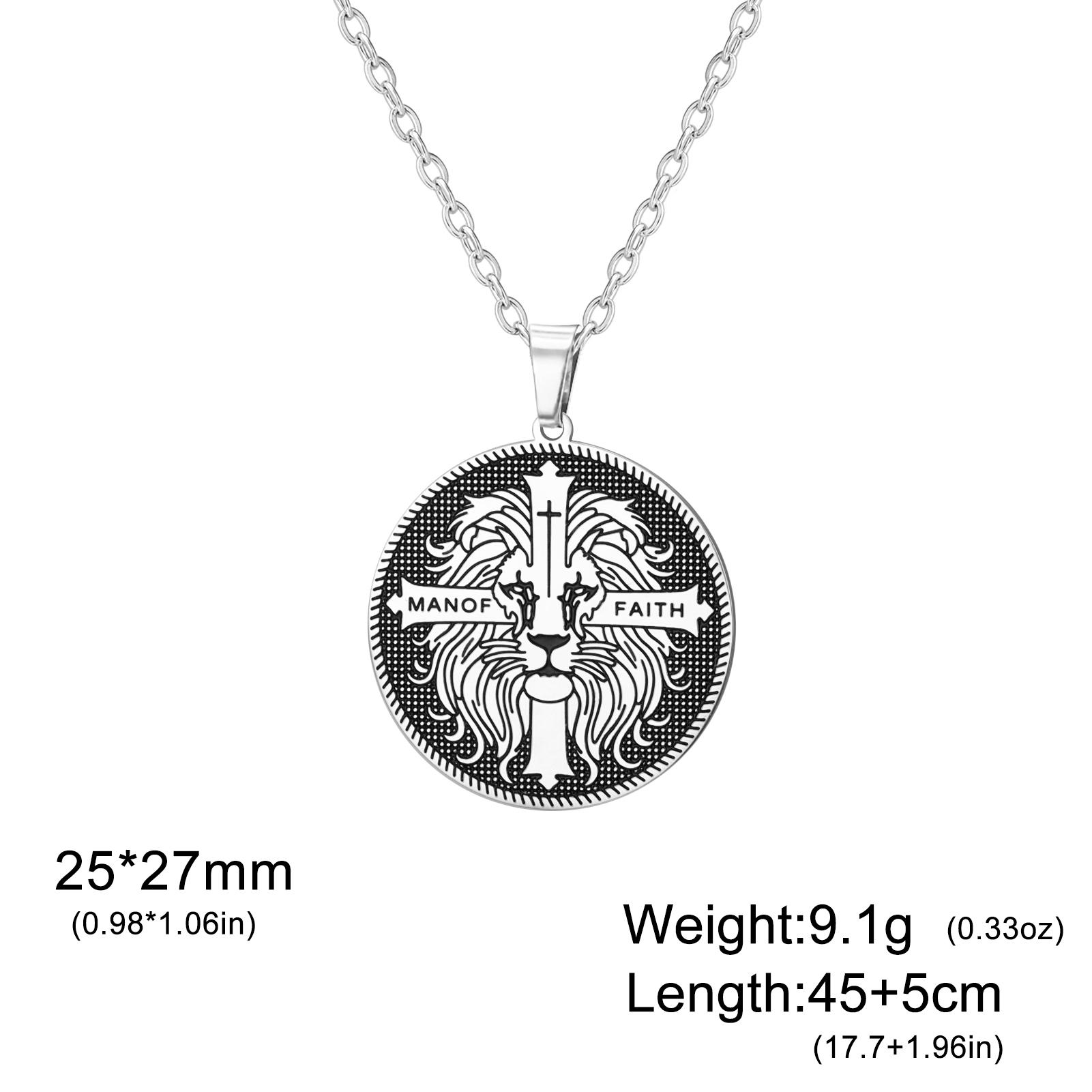 Engraved Bible Quote Necklace For Men Lion Cross Symbol Of Faith Religious Medallion Inspired Verses Bible Jewelry Gifts