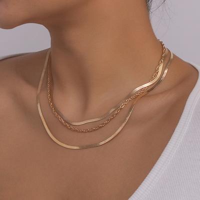 Women European Simple Multi-Layer Snake Bone Choker Retro Punk Metal Style Jewelry Minimalist Geometric Temperament Necklace