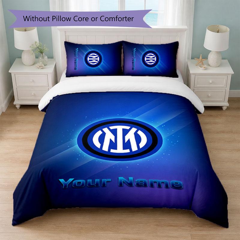 Set Biancheria da Letto Personalizzato Inter Milan con Nome Testo 1 Copripiumino+2 Federe Logo Calcio Regalo Personalizzato per Occasione Speciale Arredamento Camera da Letto