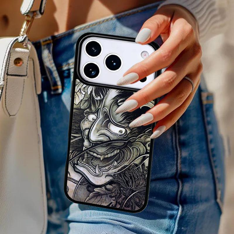 Japanese Oni Hannya Samurai Demon Mask Phone Case For iPhone 17 Air 14 15 13 12 Max Cover For Apple 14 15 16 16e 11 Pro Max Plus