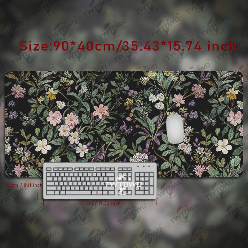 Grüne Blätter und Rosa Blumen Mauspade Gamer XL Großes Mauspade XXL Mechanische Tastaturunterlage Natürlicher Gummi Weiche Tischmatte