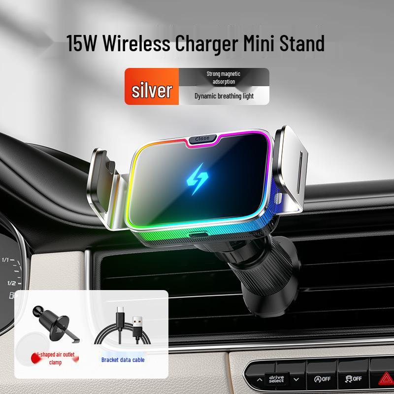 Car Electric Phone Holder with Auto Metal Induction for Air Vent Navigation.