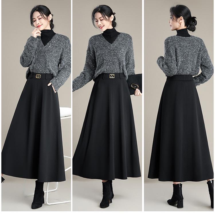 High-Waisted Black Wool A-Line Midi Skirt - Winter 2025 Edition