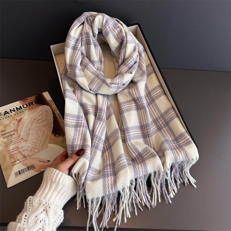 Korea Styles Luxury Stripe Winter Women Scarf Imitation Cashmere Blanket Thick Warm Pashmina Shawl Wraps Tassel Echarpe