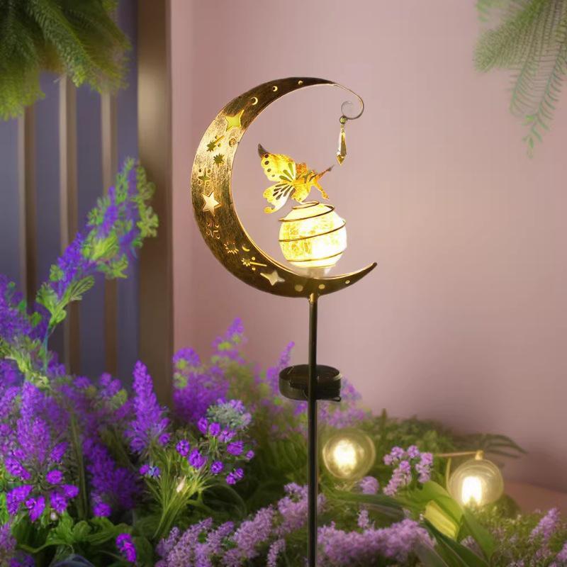 Solar Moon Fairy Crackle Glass Lawn Stake Light - Outdoor Garden Decor No