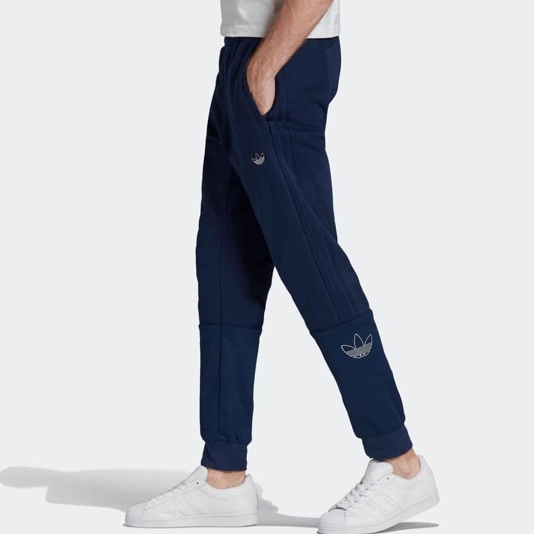 Adidas Originals Trefoil Outline Embroidered Logo Sweatpants with Cuffed Ankles Men Bottoms Blue FM3906