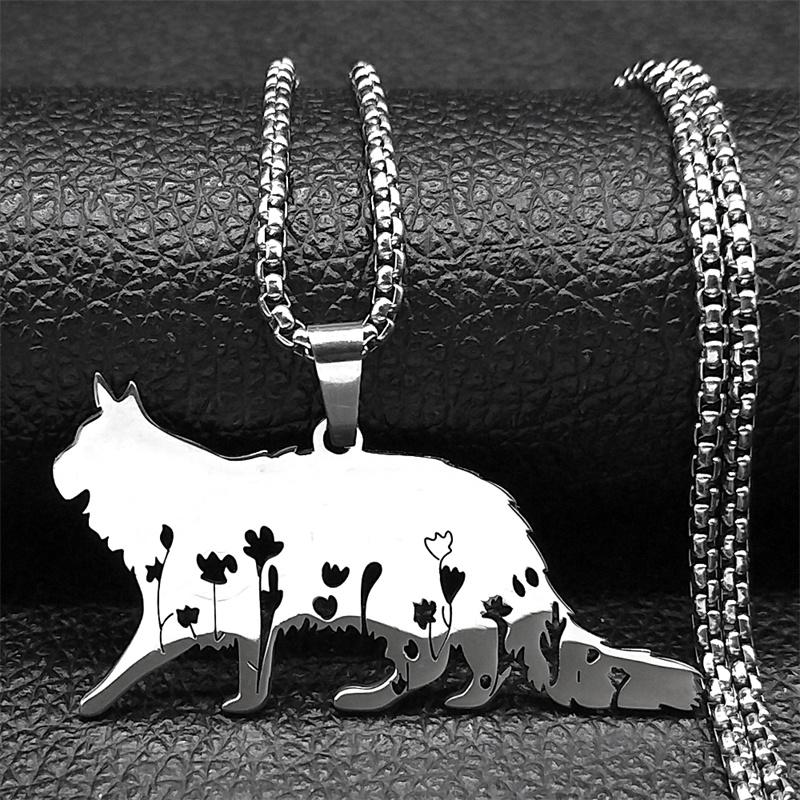 Cute Cat Ragdoll Kitty Pendant Necklace for Women Men Stainless Steel Silver Color Chain Pet Lover Gift Jewelry colar N3213S01