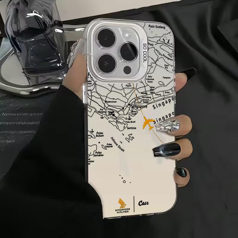 Travel-Inspired Airplane Route Design Silver IMD Case For  Redmi Note 14 13 12 11 10 Pro Plus 5G 12S 11 Redmi 14C 13 Cover