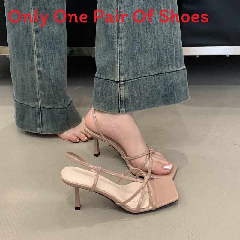 Elegant Summer Open Toe Sandals With Cross Straps For Women In Black Nude Silver
