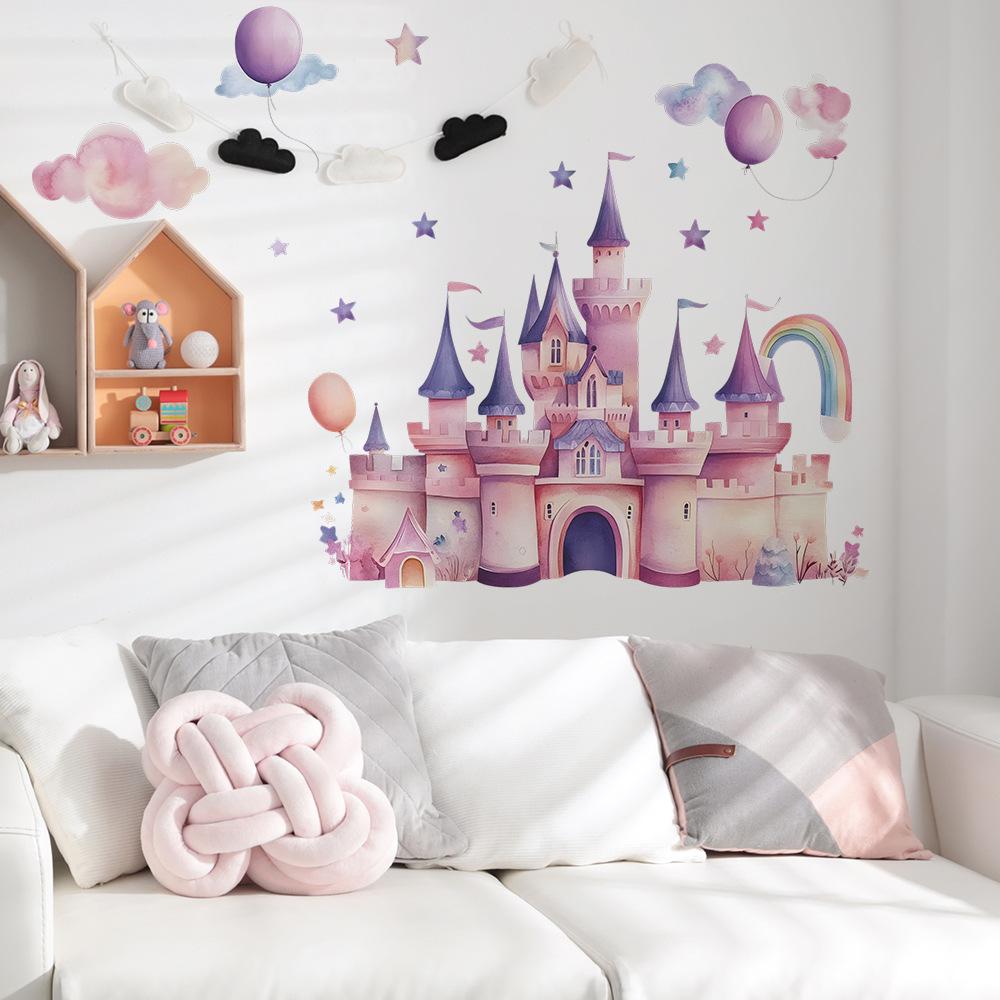 2 Pcs Cartoon Dream Castle Balloon Bedroom Living Room Home Wall Background Beautification Decoration Wall Stickers