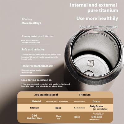 Gianxi Isolerad kopp i ren titan för män och kvinnor, exklusiv vattenkopp, bärbar tekopp, te-vattenseparering, titankopp