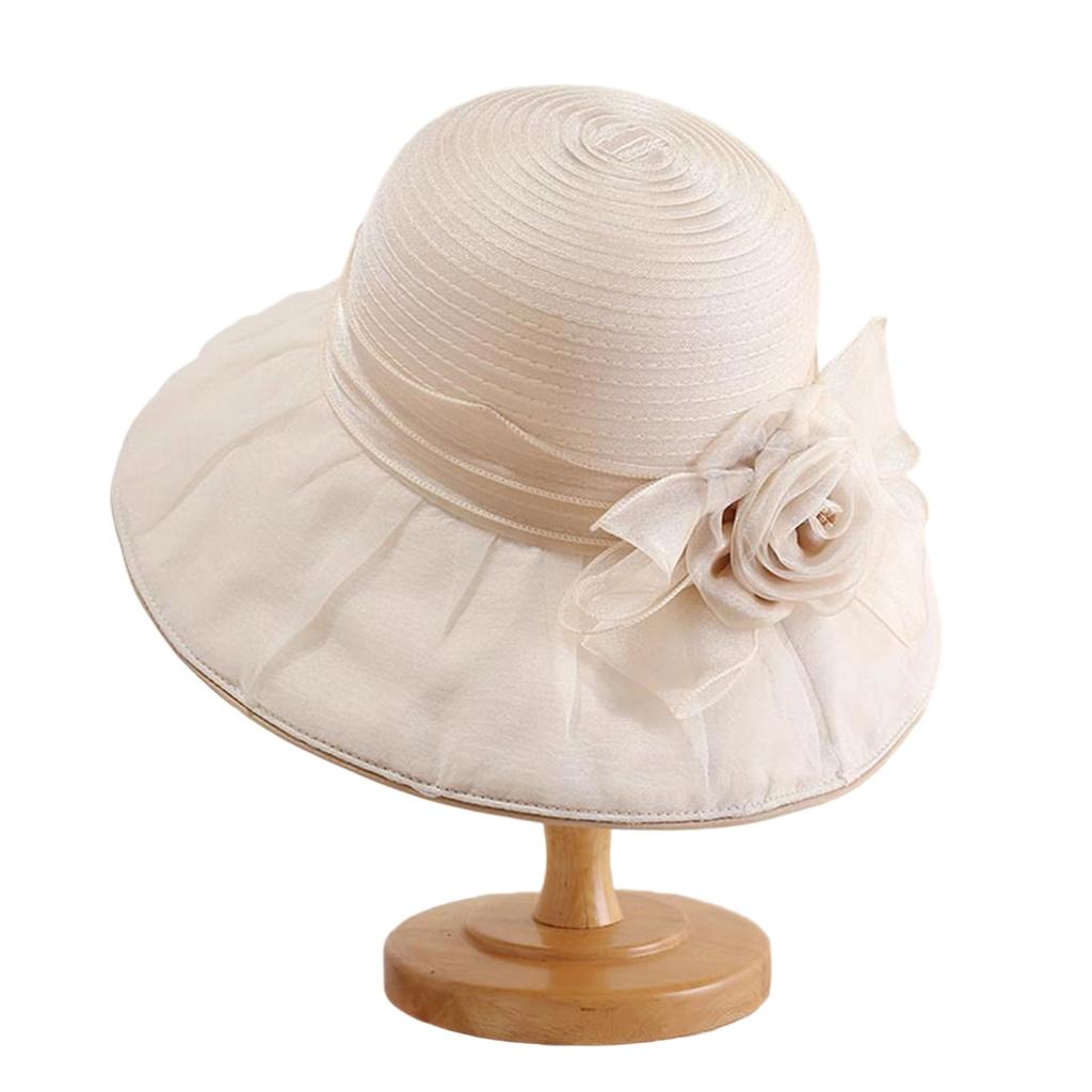 Mesh Flower Bucket Hats Women's Fashionable Elegant Wide Brim Sun Protection Beach Caps for Summer Outdoor Travel Sun Hats