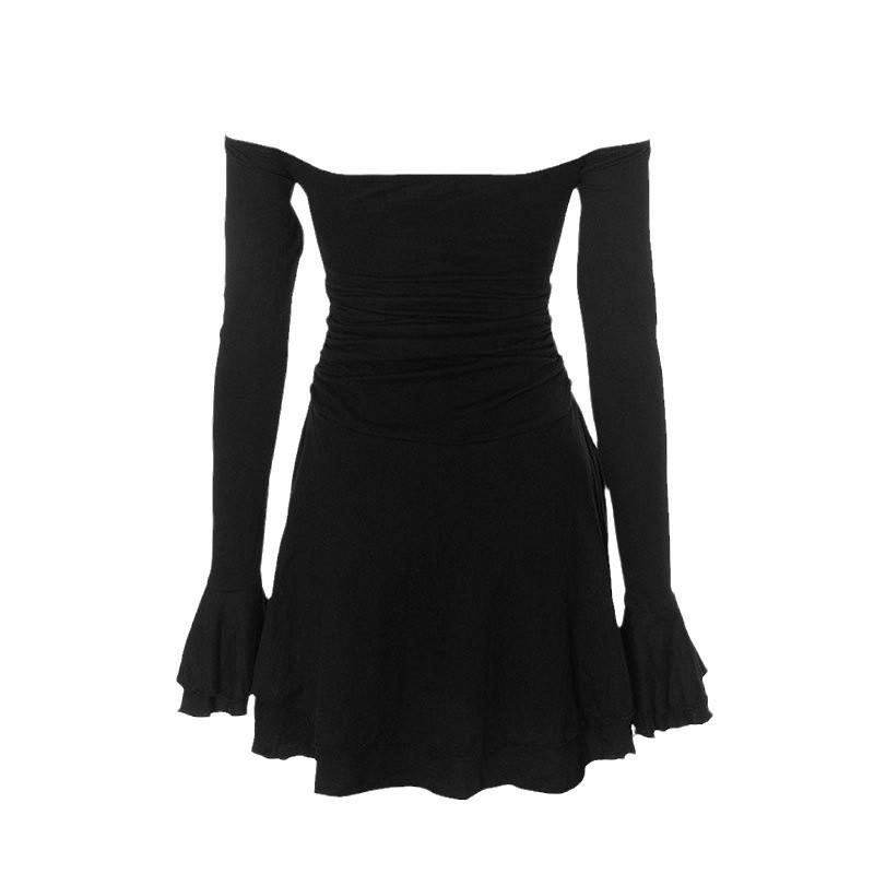 2024 Autumn Women's Backless Off-Shoulder Bell Sleeve Dress