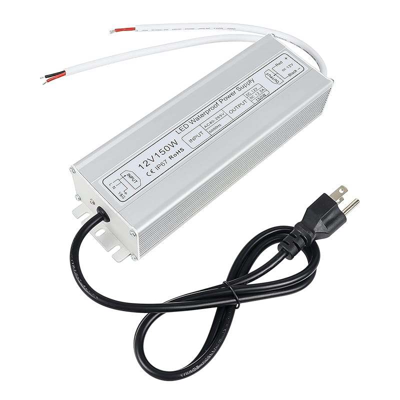 inShareplus 12V Power Supply, 300W IP67 Waterproof LED Power Supply, AC 110-260V to DC 12 Volt 25A Low Voltage Transformer, LED Driver with 3-Prong