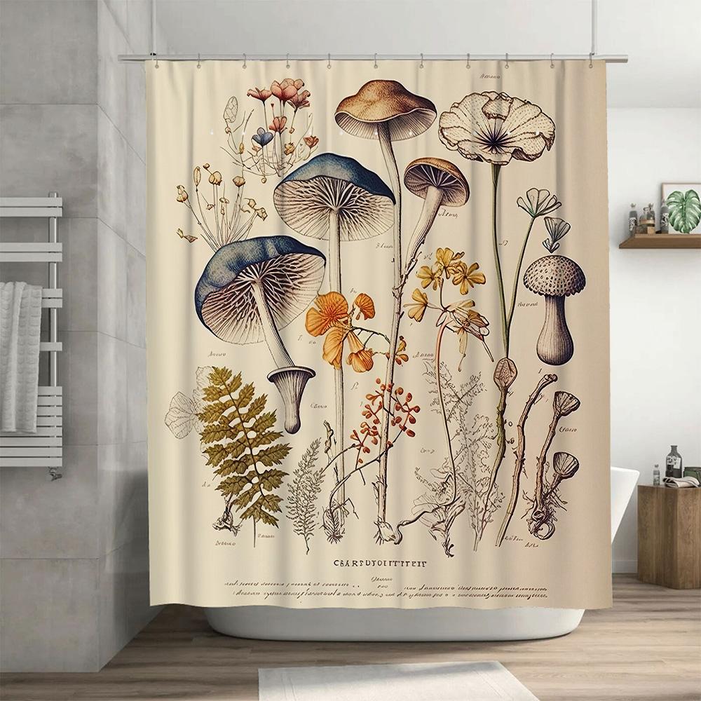 Vintage-Inspired Shower Curtain With Detailed Botanical Illustrations Perfect For Adding A Touch Of Nature To Your Bathroom Deco