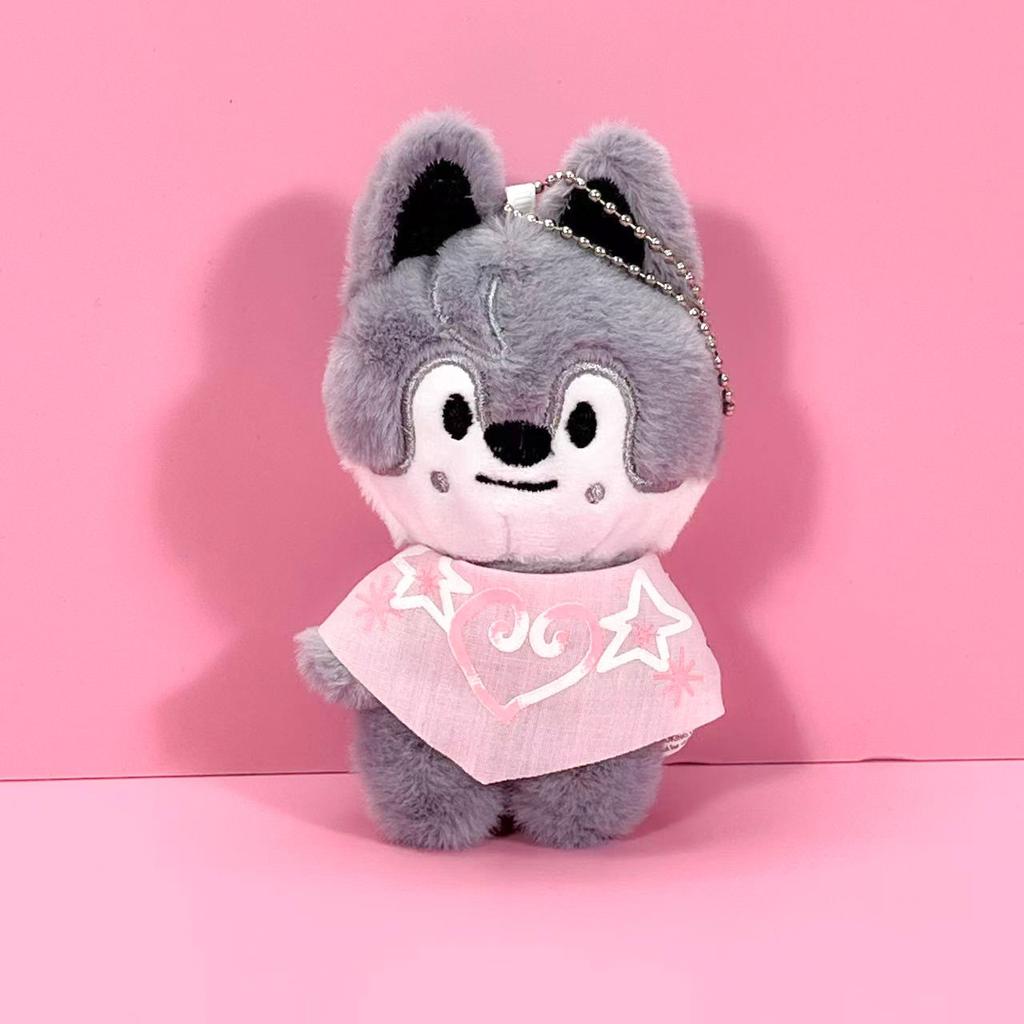 Kpop Stray Kids SKZOO Magic Academy Plush Keychain, Cute Animal Plushie Doll with Pink Bib Pendant, Cartoon Bag Charm Keyring Gift for Stay
