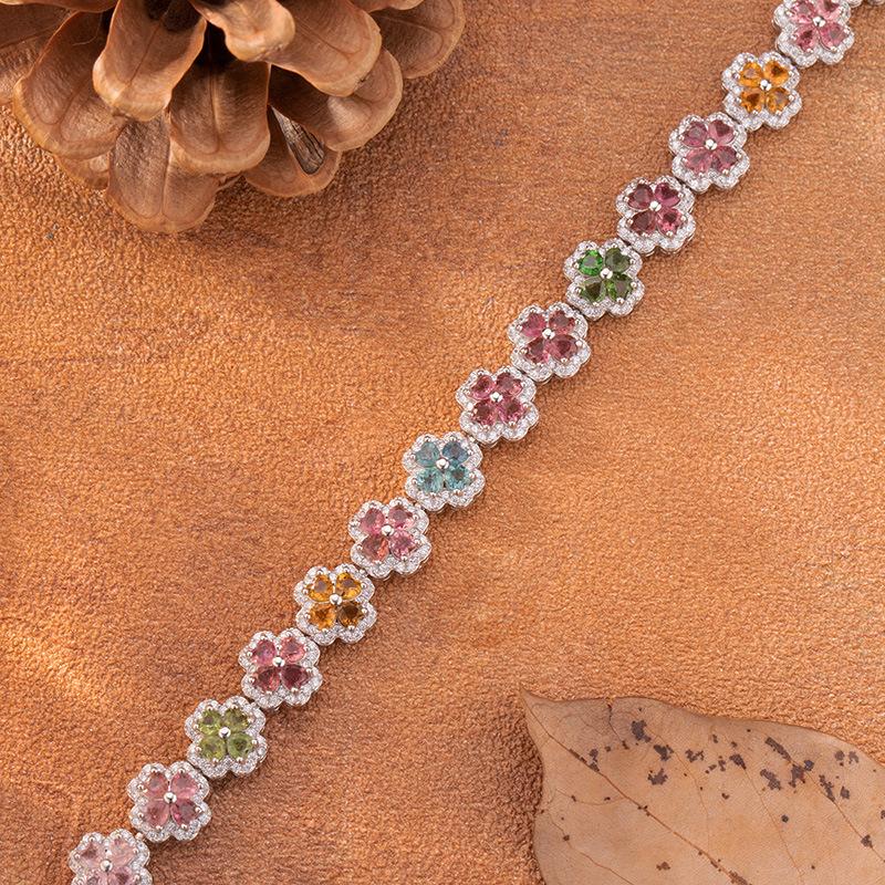 Four-Leaf Clover Natural Tourmaline Bracelet S925 Silver Jewelry Xiaohongshu Wechat Channels
