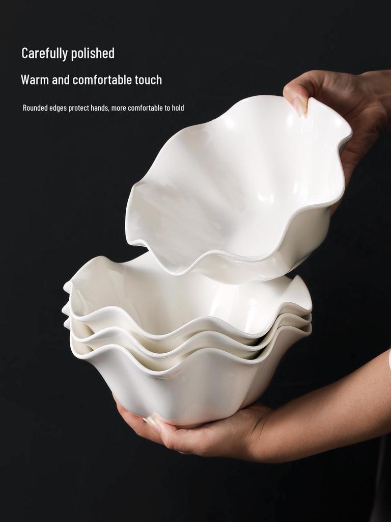 Irregular Ceramic Ramen and Salad Bowl Set - Pure White Tableware