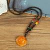 Retro chicken wing wood second generation old beeswax necklace men and women versatile amber pendant long sweater chain pendant