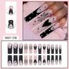 Matte Black French Christmas Press-On Nails With Heart Snowflake Glitter Design Sweet Style Wearable Nail Tips