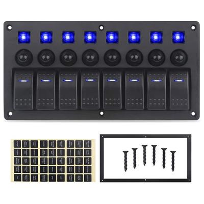 8 Gang Marine Boat Rocker Switch Panel with Circuit Breakers LED Switch Panel 12V 24V for Boat RV Camper Truck Accessories