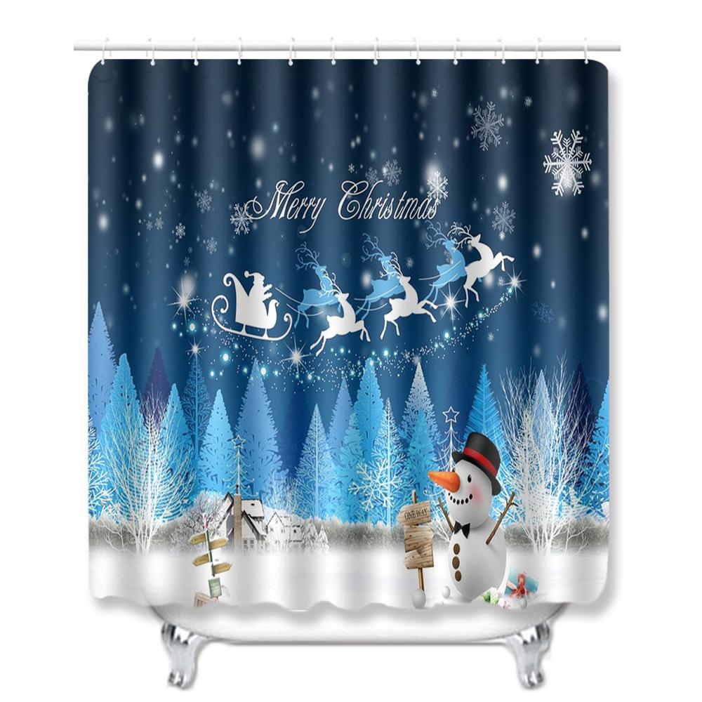 Christmas Shower Curtain Floor Mat Combination Four-Piece Set Bathroom Toilet Carpet Shower Room Mat Foot Mat