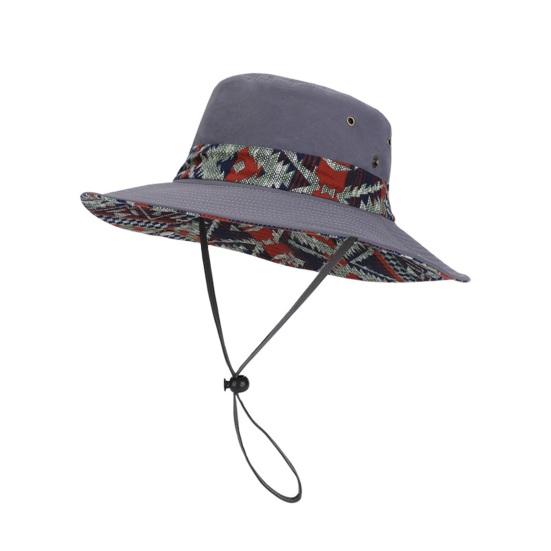 Bucket Hat Extra Large Brim Adjustable Fit Ethnic Style Cowboy Fisherman Hat Windproof Buckle Foldable Outdoor UV Blocking