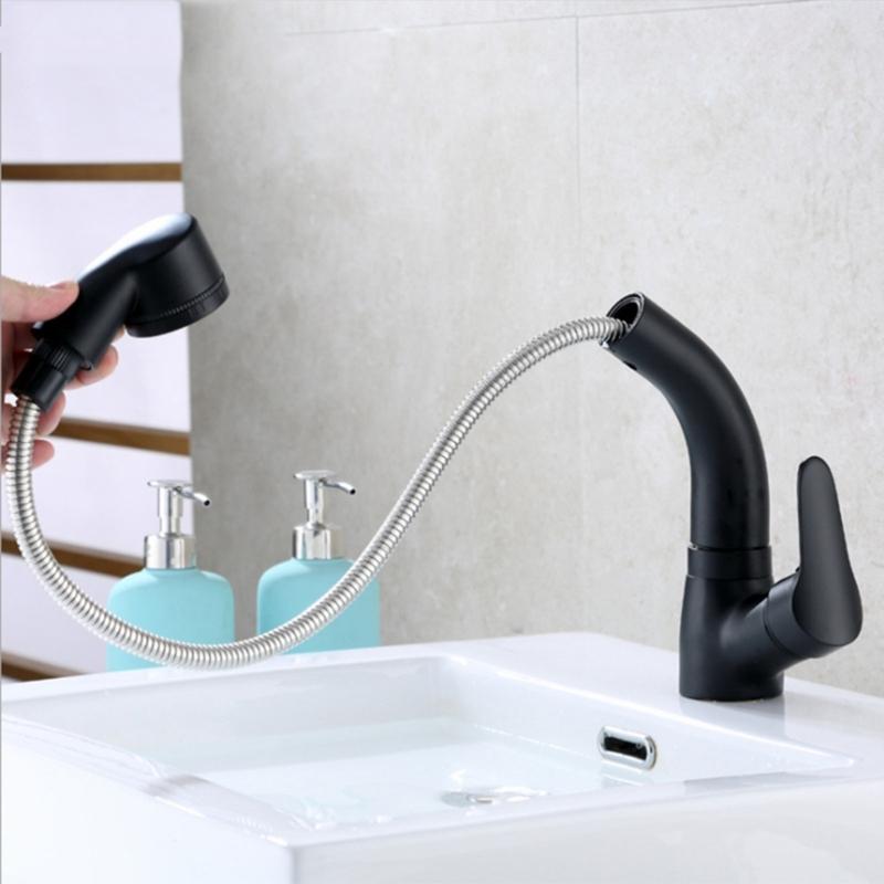 Bathroom Pull Out Faucet Lift Up And Down Basin Faucet Rotatable Mixer Tap Stretchable Lavatory Sink Mixer Faucet