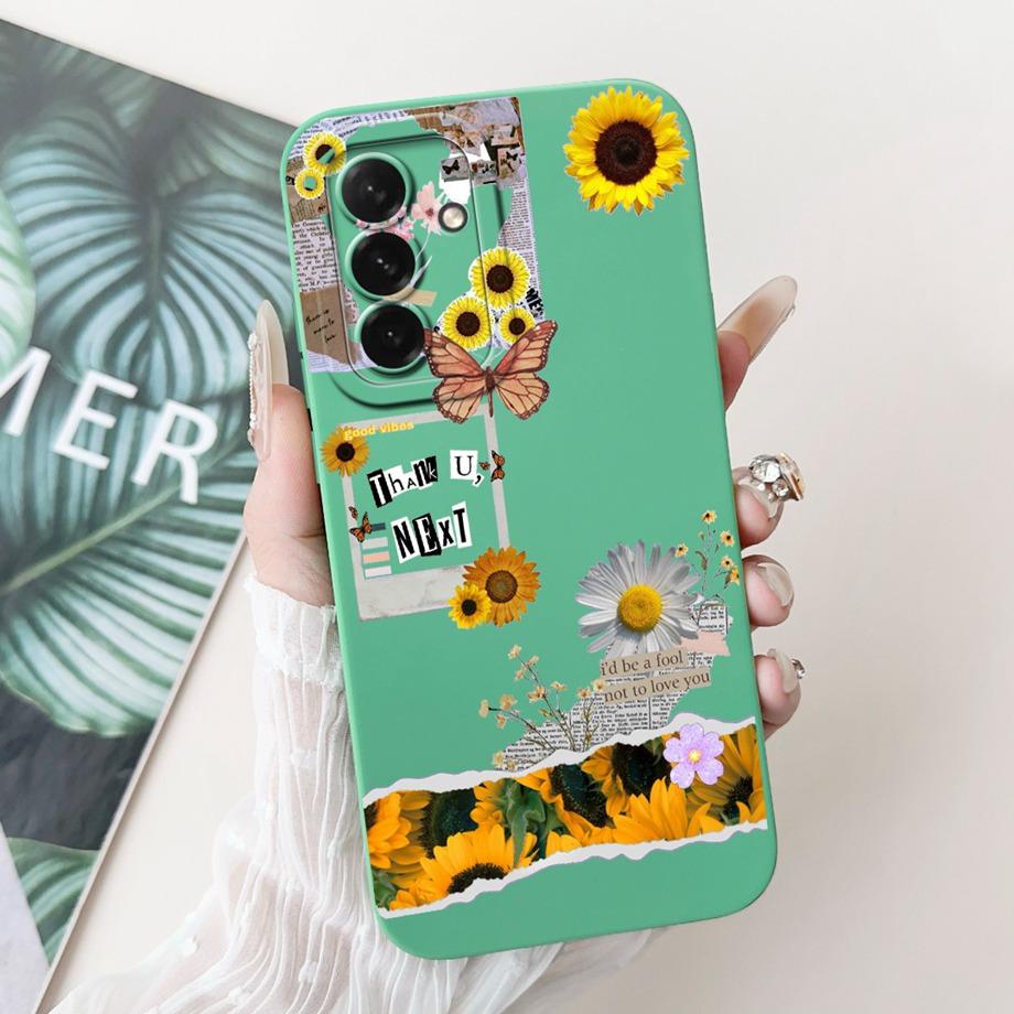 For Samsung Galaxy A56 A36 A26 5G Phone Case Soft Matte Liquid Silicone Back Cover Love Heart Girly Flower Painting Fundas