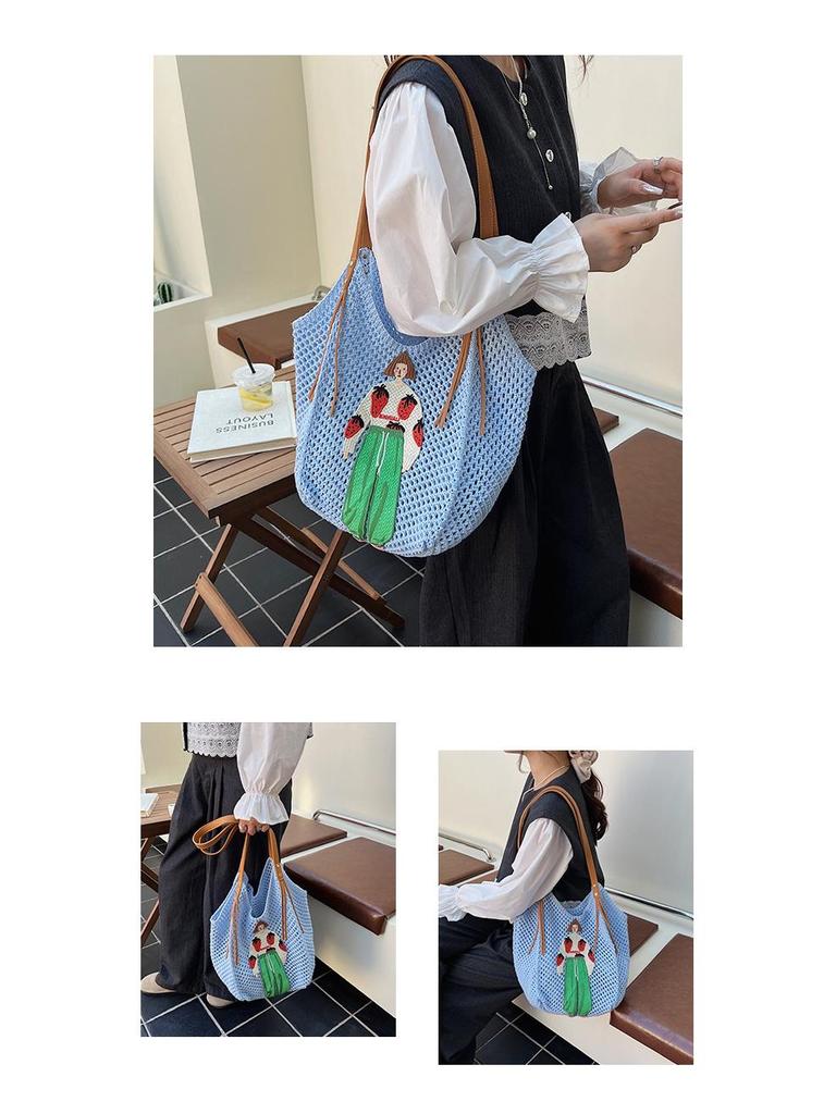 Damen geflochtene Stroh-Schultertasche - Nischenmarkt, Lässiger Stil, Hohlmuster für Urlaub oder Pendeln