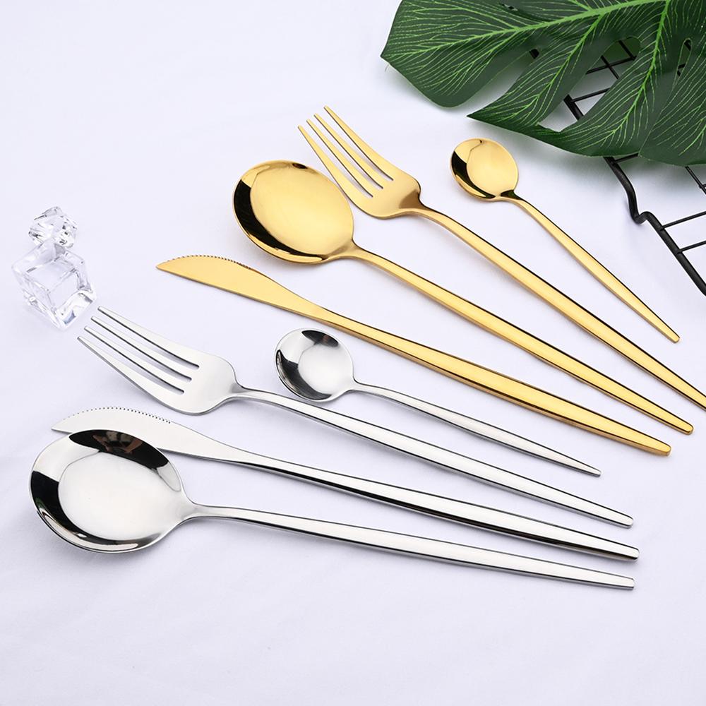 30pcs Gold Dinnerware Set Stainless Steel Flatware Set with Dessert Fork Spoon Dishwasher Safe Kitchen Tableware Set for 6