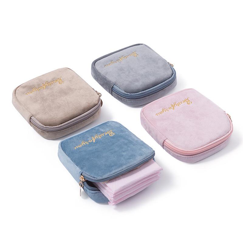 Letter Embroidery Menstrual Pad Storage Bag Portable Travel Handbag Case Makeup