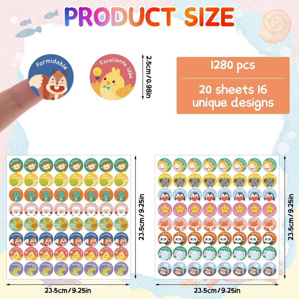 1280 Pcs French Inspirational Stickers For Classroom Rewards Funny Cartoon Labels Gifts Teacher Supplies For French Language Nat