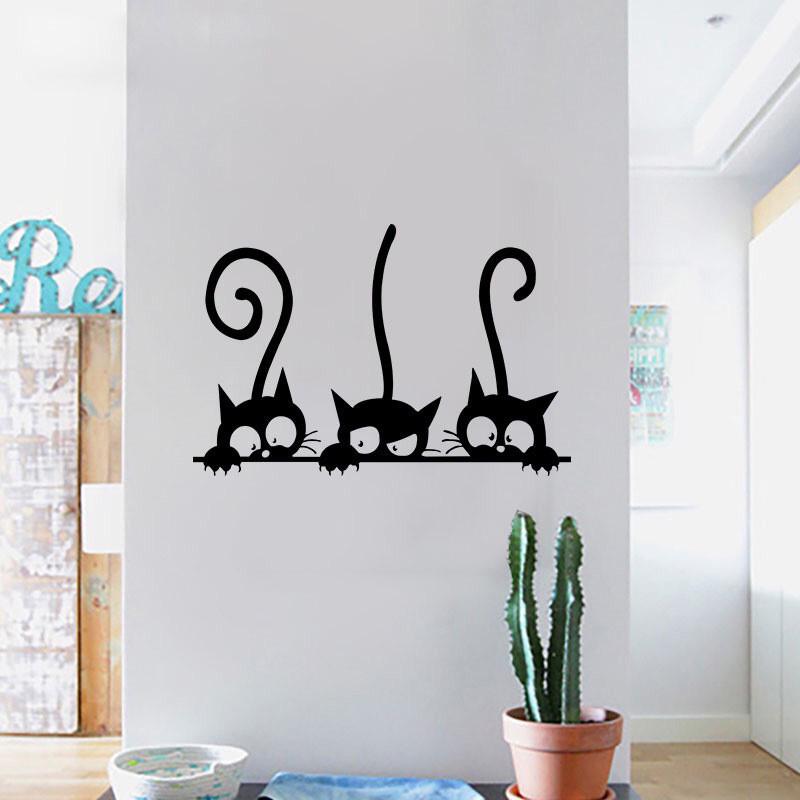 removable three black cat wall stickers art decal mural diy kids bedroom decor