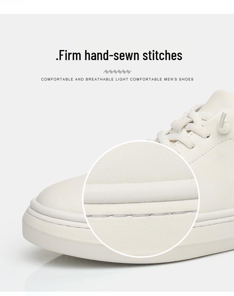 Men's Versatile Genuine Leather White Casual Shoes - Breathable Cowhide for Spring & Autumn