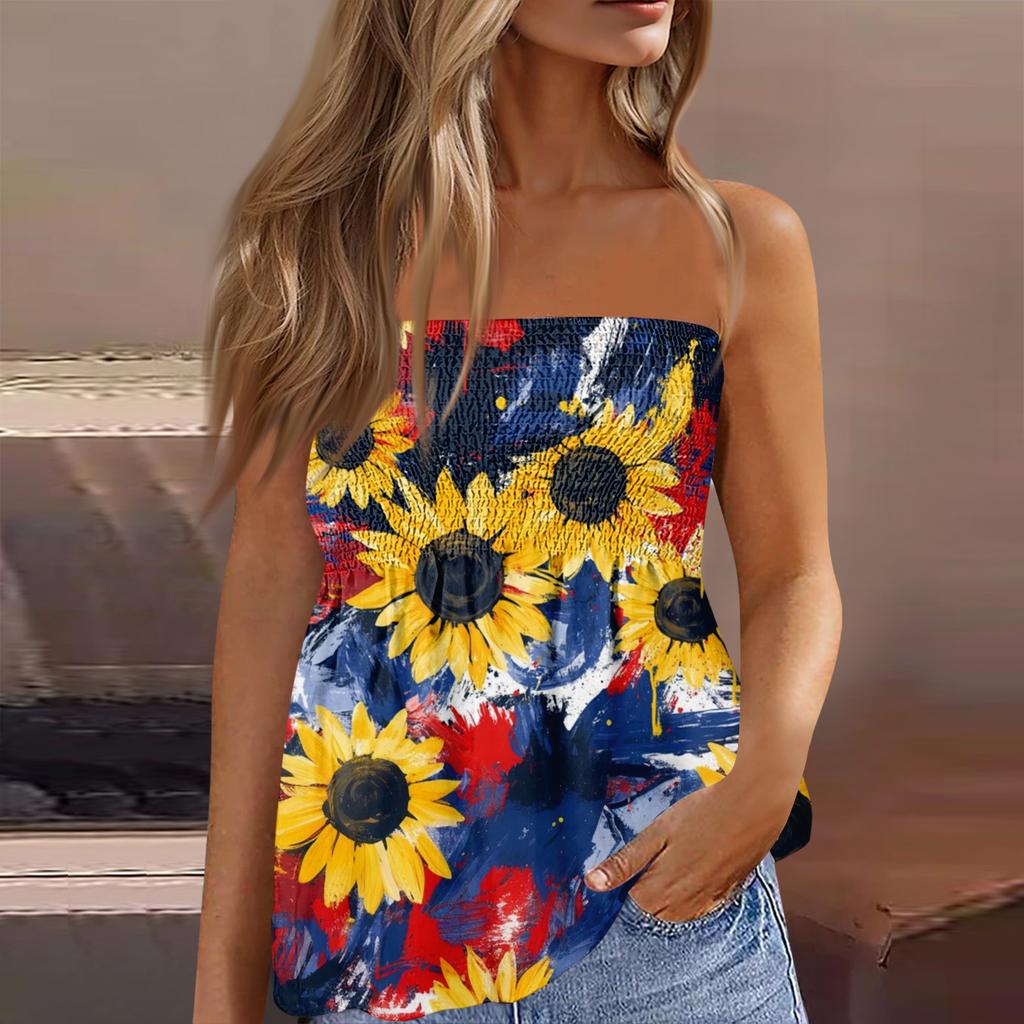 Kadınlar İçin Tüp Üstler, Sevimli Seksi Omuzdan Askılı Baskılı Kolsuz Tişört