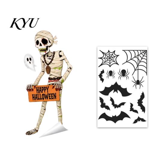 Holiday Party Window Accents Halloween Clings, Pumpkins Skeletons Ghosts And Bats Print Decorative Skeleton Wall Decals Decals, Electrostatic