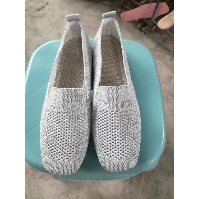 Neue Frühling neue quadratische Spitze flacher Boden Fliegenweberei einzelne Schuhe Damenfüße