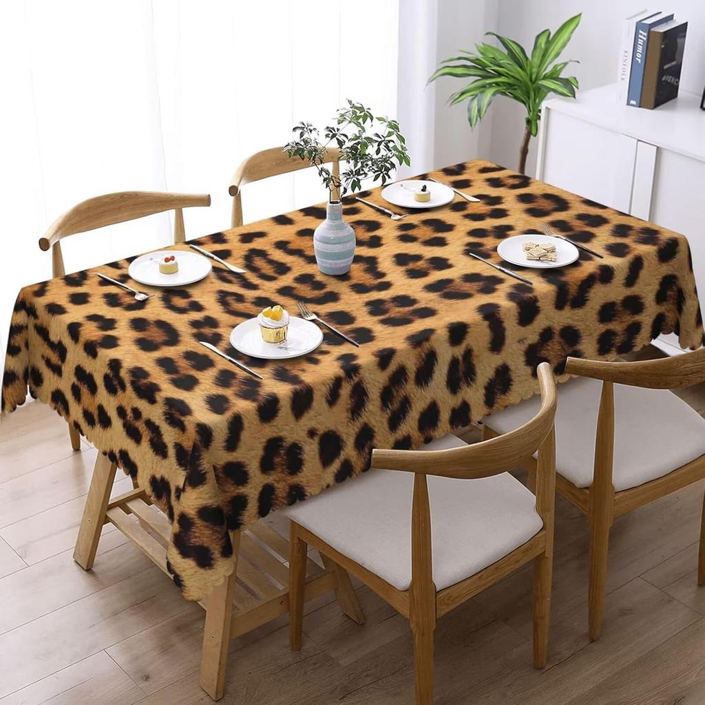 Leopard Print Rectangle Tablecloth for Table Decor Black Brown Cheetah African Safari Wildlife Animal Fur Table Cloth Home Decor