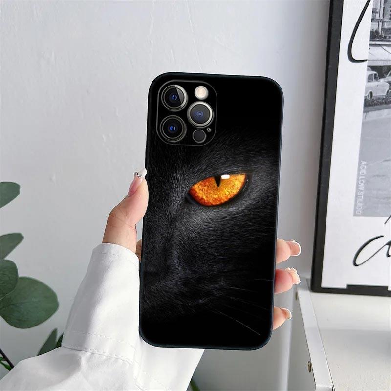 Black Cat Line Phone Case for iPhone 11 15 16 Pro Max Case Coque 14 Plus 13 Pro 12 Mini 11 X XS 16 8 SE2020 15Pro TPU Soft Cover