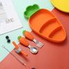 With Silicone 5pcs Children Plate Fork Spoon Cartoon Carrot Grid Baby Dishes Nonslip Antifall Kids Plate Baby Feeding Stuff