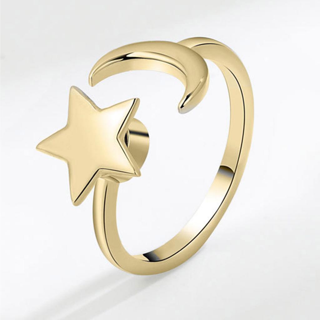 Gold Silver Korean Fashion Personality Jewelry Creative Running Bead Ring Star Moon Spinning Ring Women's Simple Rin