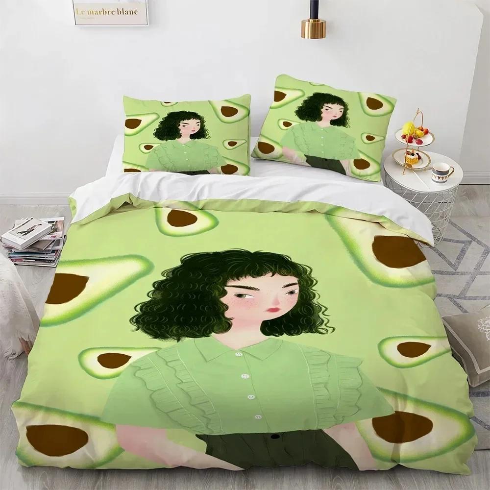 Cartoon Avocado König Königin Bettbezug Frucht Lustiger Ausdruck Bettwäsche-Set Für Kinder Jugendliche Erwachsene Grün Steppdeckenbezug Mit Kissenbezug