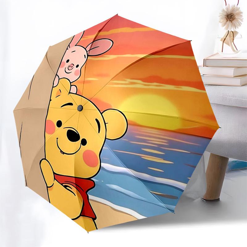 Ombrello da Viaggio a Tema Winnie the Pooh e Amici - 8 Stecche, Apertura e Chiusura Automatiche, Design Pieghevole Portatile, Ombrello Compatto ed Elegante Adatto