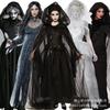 Costume d'Halloween cape noire mariée fantôme vampire mauvaise sorcière