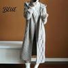 Women Fall Winter Midi Sweater Cardigan Coat Knitted Thick Hooded Long Sleeve Mid-calf Length Loose Cardiagn Open Stitch Solid Color Soft Oversized