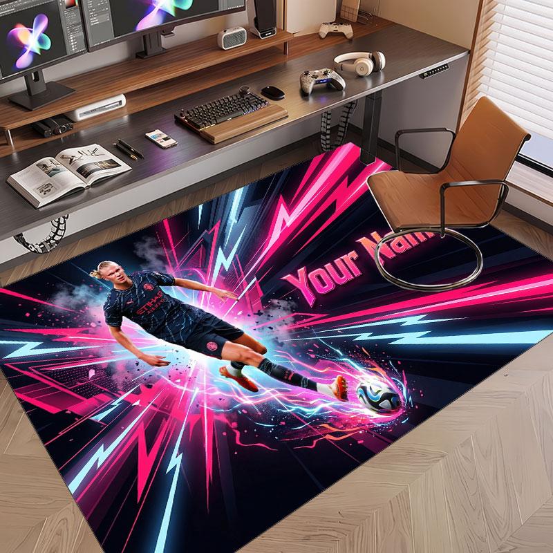 Custom Rug Erling Haaland Pattern Print Name Text Soft Non‑Slip Floor Carpet for Home Indoor Decoration