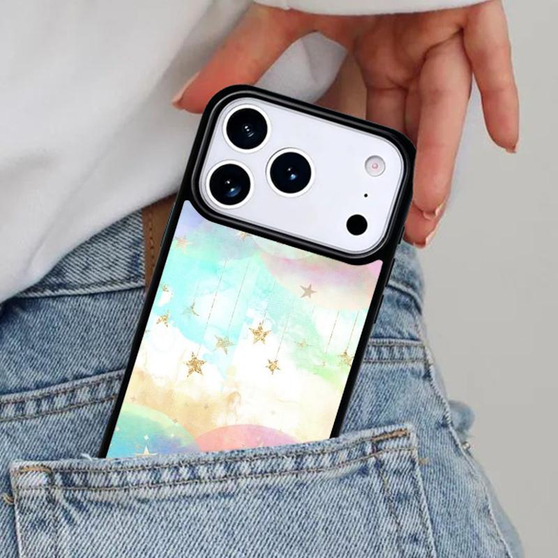 Moon Stars Pastel Phone Case for iPhone 17ProMax 12 13 14 15 16e 17 Pro Max Plus Air Cover