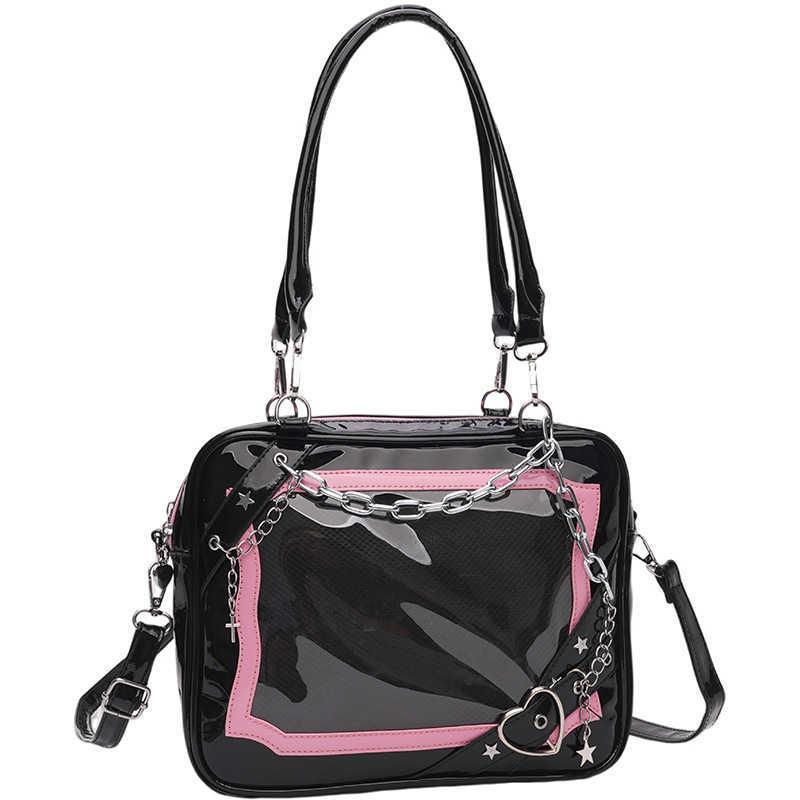 

JIAERDI Sweet Cool Hot Girl Subculture Ita Bag Women Gothic Chain Crossbody Bag Ladies Large Capacity Black Shoulder Bags Y2K 28x22x7cm розовый